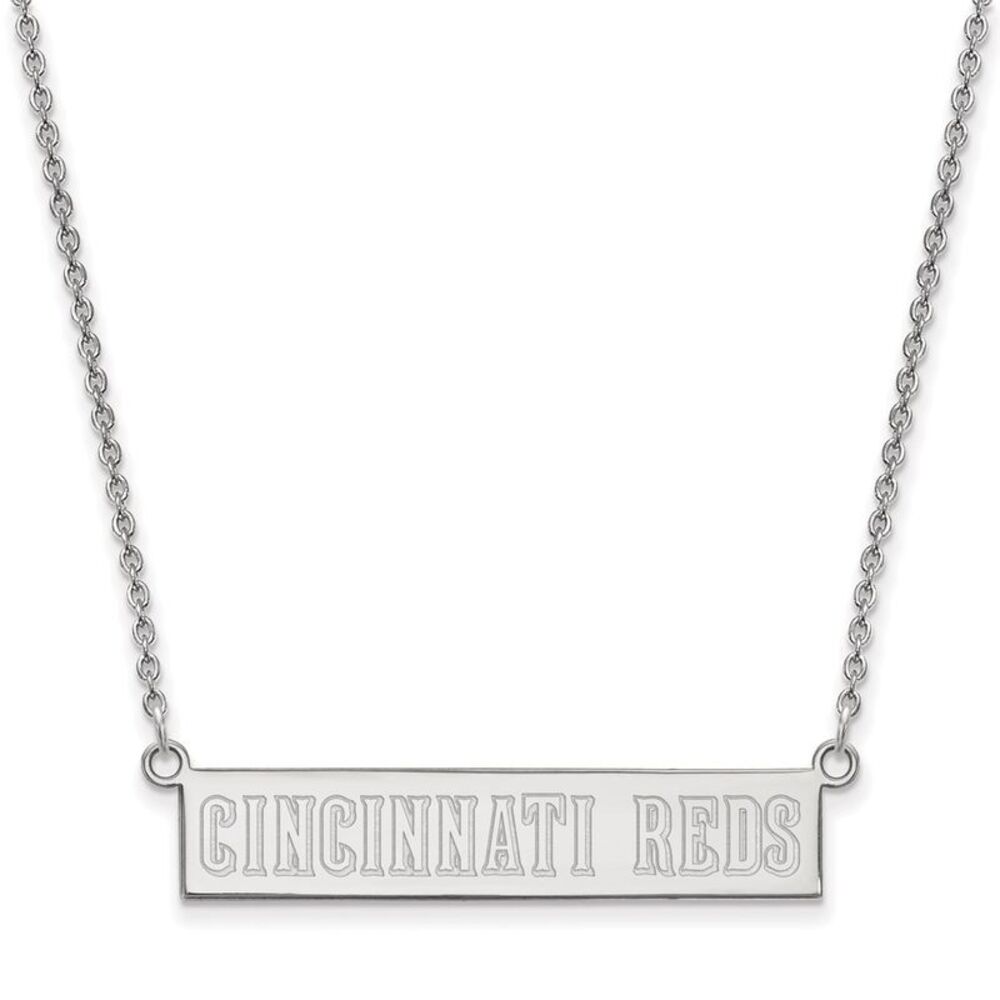 Sterling Silver MLB Cincinnati Reds Small Bar Necklace, 18 Inch